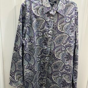 Chaps women  Purple Paisley Button-Up Shirt. 1x  no iron